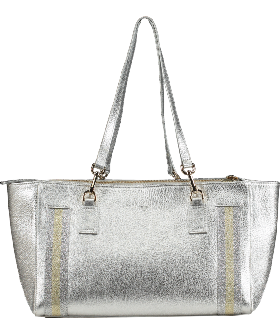 Meg & Bee Metallic Silver London Mini Slouchy Leather Tote Bag e