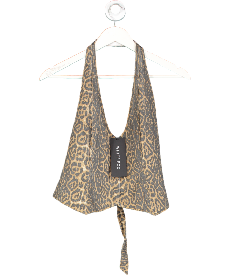White Fox Brown On My Radar Bustier Leopard Print Top UK M