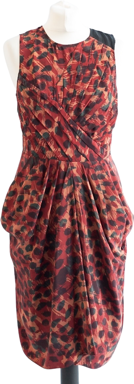 Whistles Burgundy Red 100% Silk Tulip Hem Print Dress UK 12