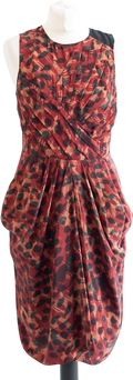 Whistles Burgundy Red 100% Silk Tulip Hem Print Dress UK 12