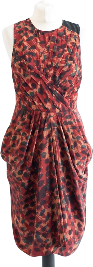 Whistles Burgundy Red 100% Silk Tulip Hem Print Dress UK 12