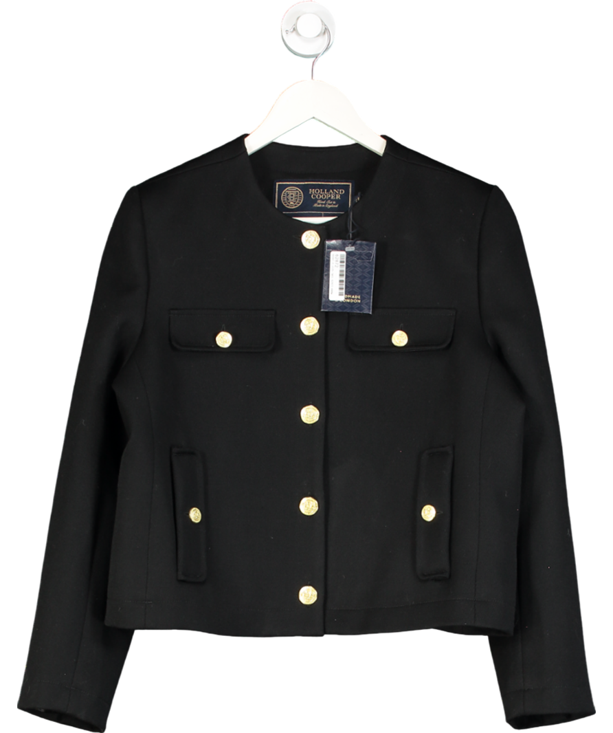 Holland Cooper Chelsea Jacket Black Twill With Gold Crested Buttons UK 12