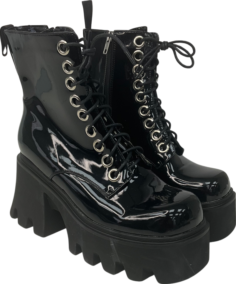 la moda Black Run To You Chunky Platform Ankle Boots UK 5 EU 38 👠