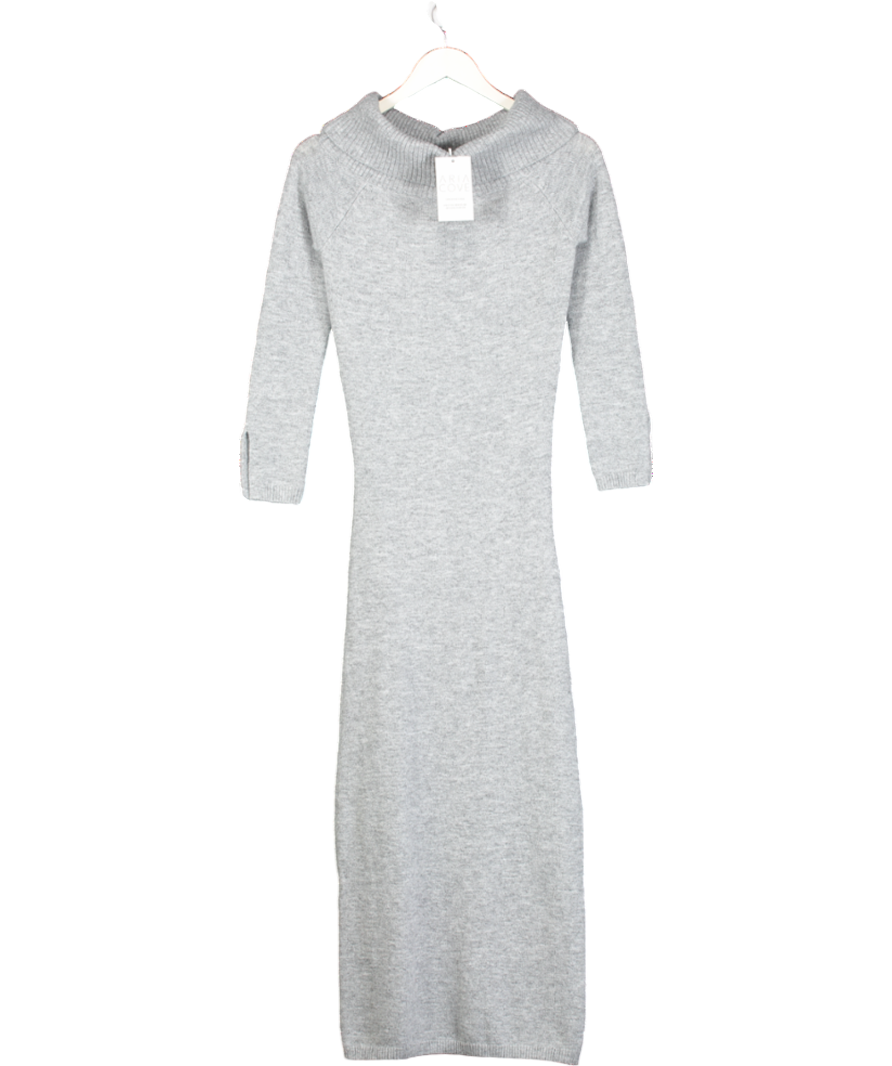 Aria Cove Grey Knitted Bardot Fold Over Maxi Dress UK 8