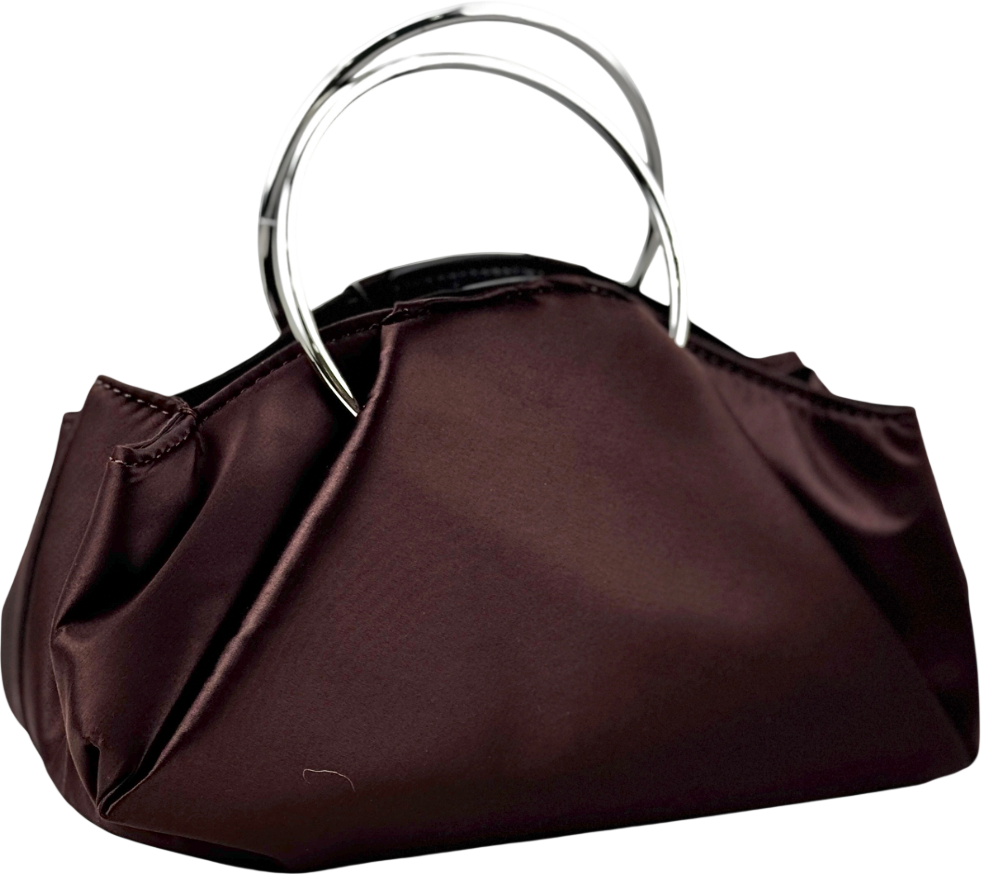 TOPSHOP Ginny Metal Handle Grab Bag In Chocolate Brown Satin