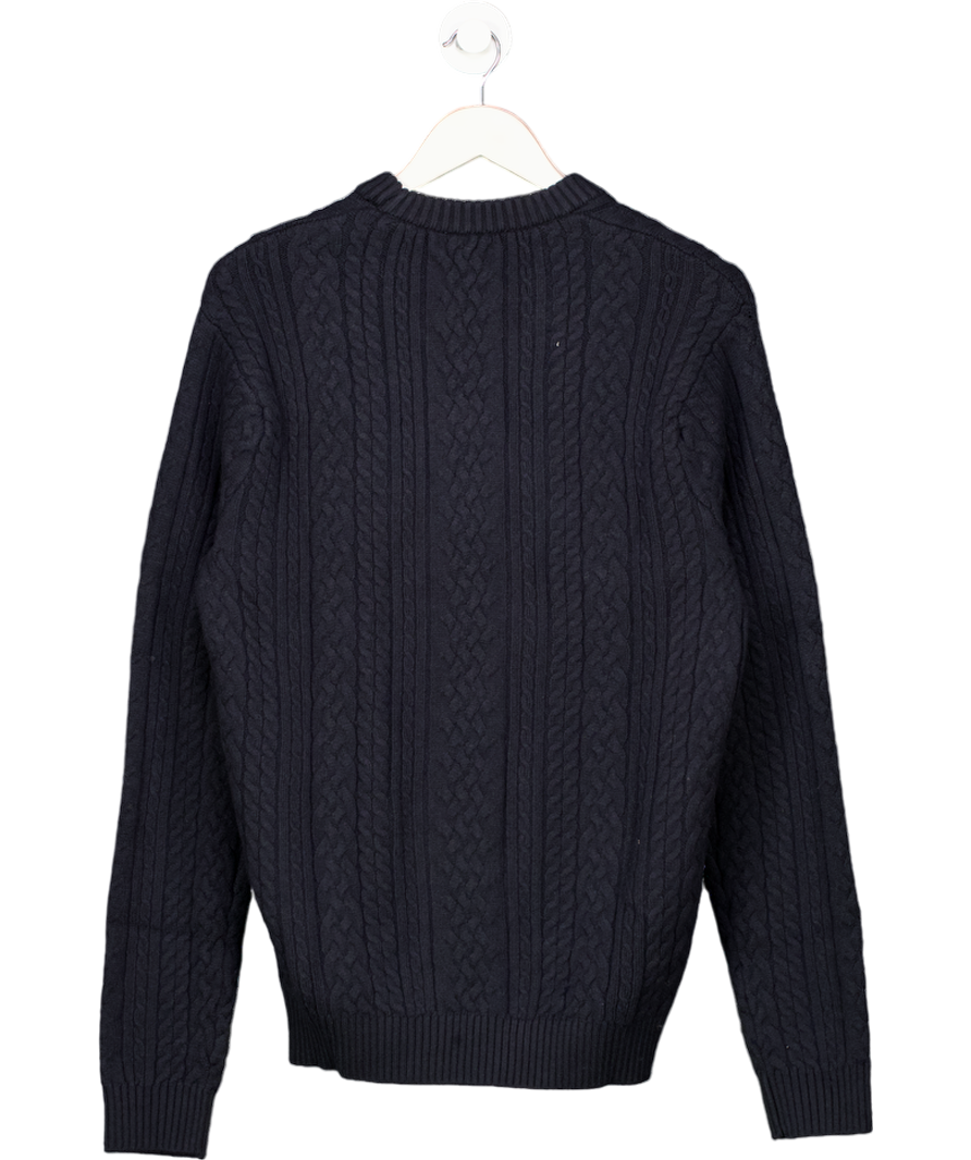 MANGO Navy Blue Wool Blend Cableknit Chinky Jumper UK M