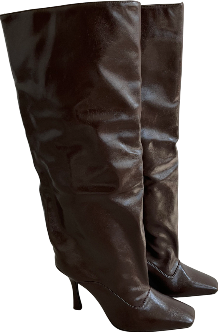 River Island Brown Square Toe High Keg Boots UK 6 EU 39 👠