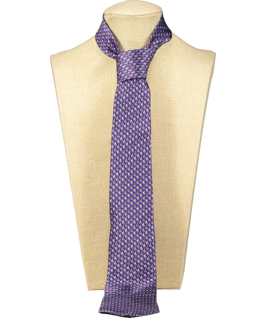 LANVIN Purple Print 100% Silk Neck Tie