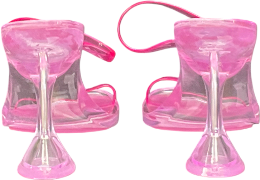 Public Desire Purple Nineties Baby Pink Perspex Double Strap High Heel Mules UK 6 EU 39 👠