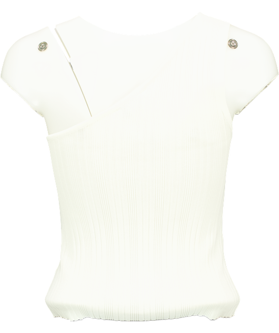 PRETTY LAVISH Cream One Shoulder Rib Knit Top UK S