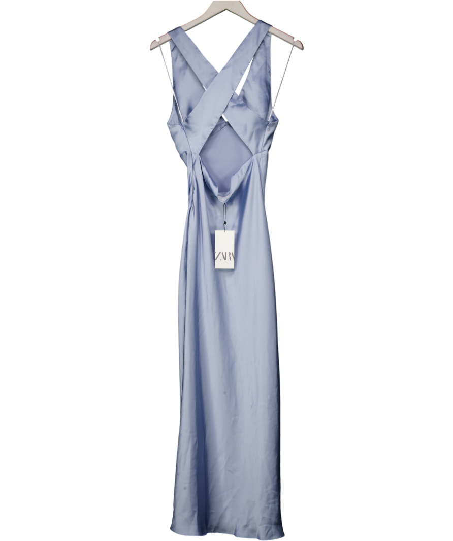 ZARA Baby Blue Satin Maxi Slip Dress UK M