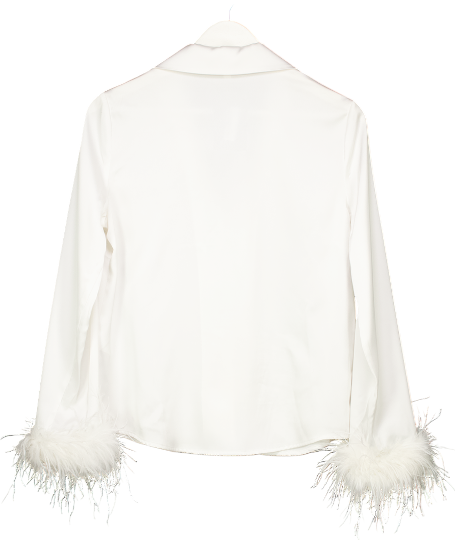 Nadine Merabi White Feather trim Darcie Shirt UK 10