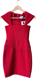 Herve Leger Iconic Red Knit Bandage Dress UK XS