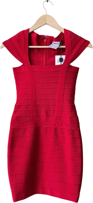 Herve Leger Iconic Red Knit Bandage Dress UK XS