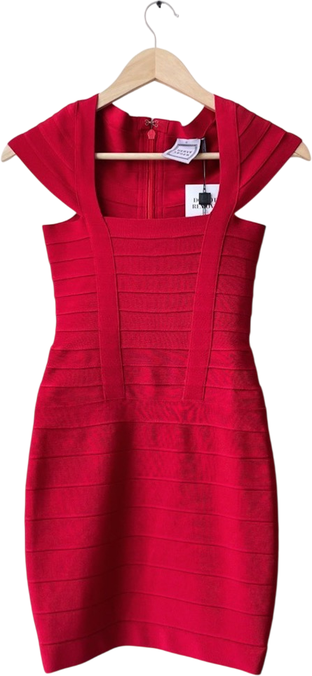 Herve Leger Iconic Red Knit Bandage Dress UK XS