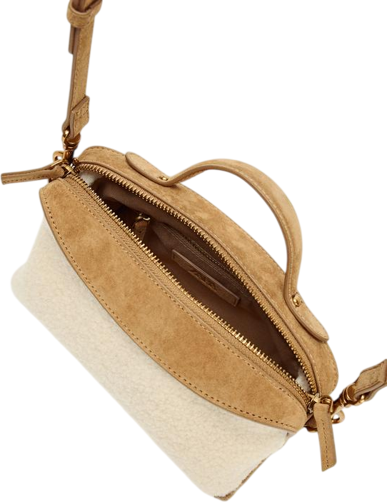 ZARA Brown Suded And Faux Shearling Long Bag
