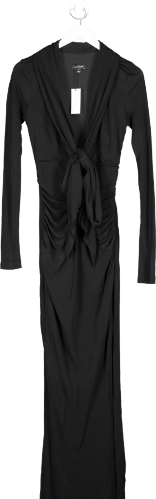 Karen Millen Black Tall Premium Stretch Crepe Jersey Plunge Neck Maxi Dress UK XS