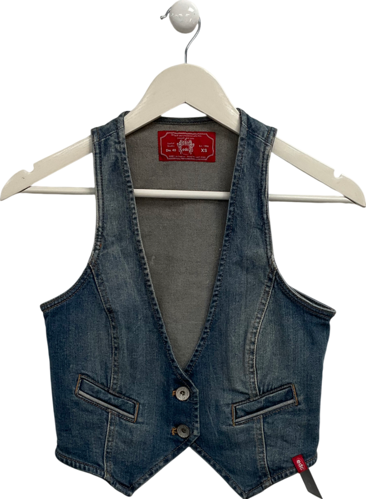 Edc Blue Denim Vest UK XS