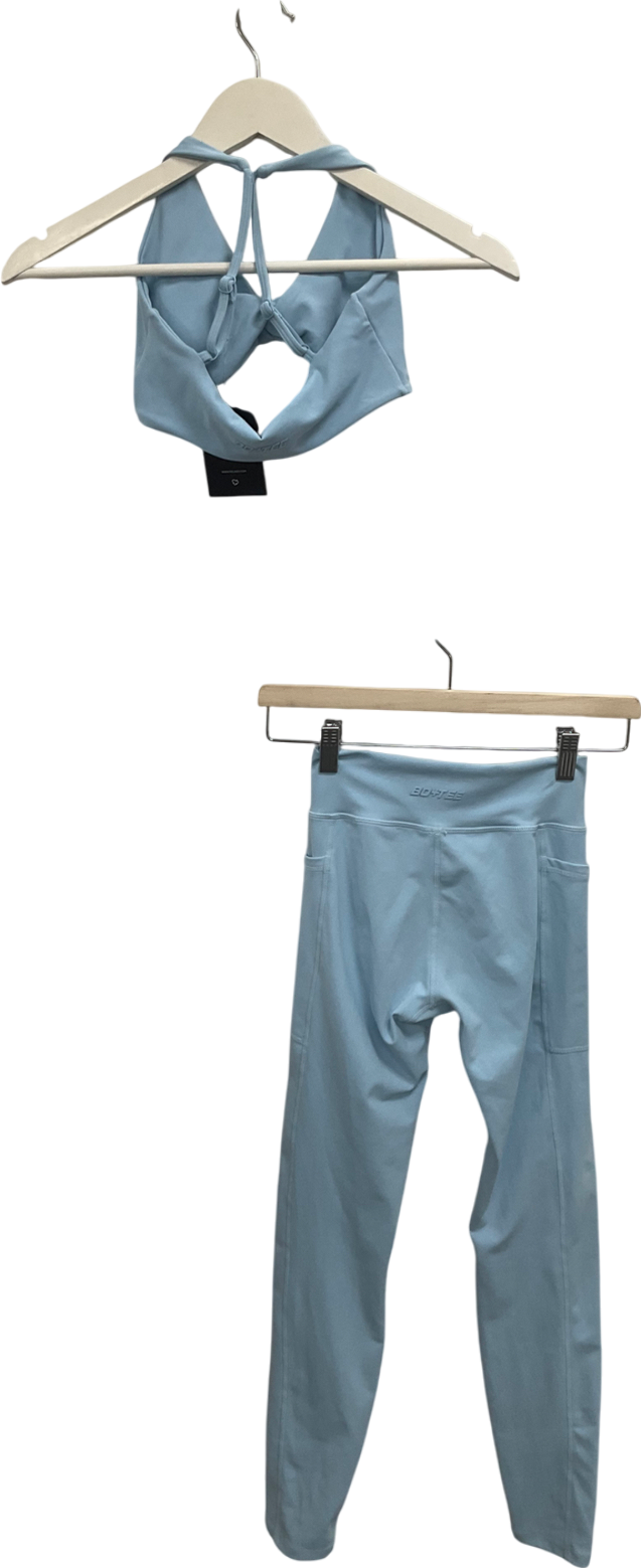 Bo + Tee Blue Cross Over High Waist Leggings And Crop Top UK XS