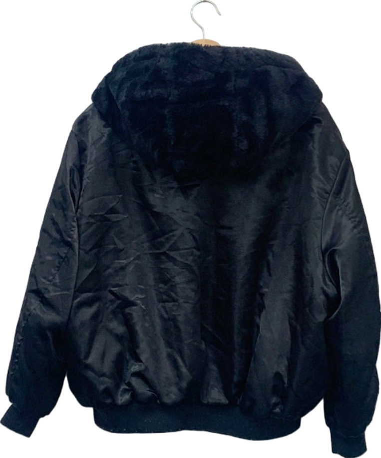 PrettyLittleThing Black Reversible Hooded Bomber Jacket Size UK 4