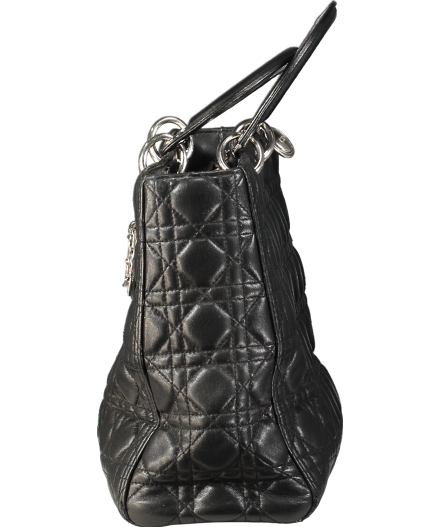 CHRISTIAN DIOR Black Lambskin Lady Dior Black Handbag  with Silver hardware