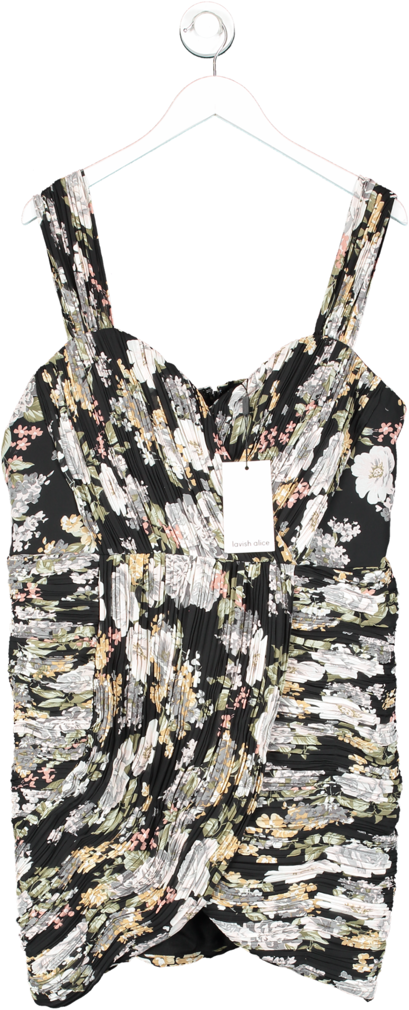 Lavish Alice Black Pleated Bardot Mini Dress With Rose Print UK 20