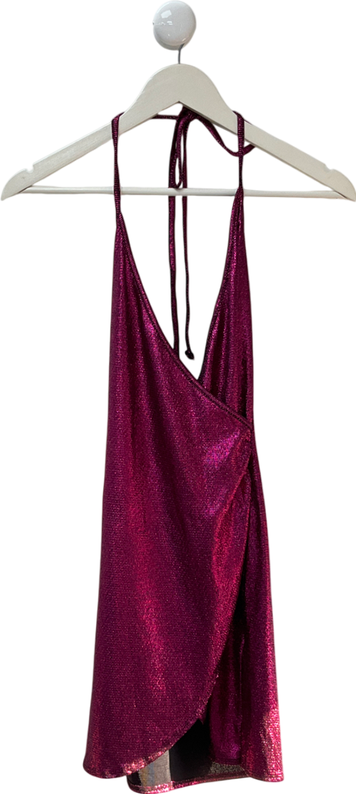 AsYou Pink Disco Wrap Halter Mini Dress UK 10