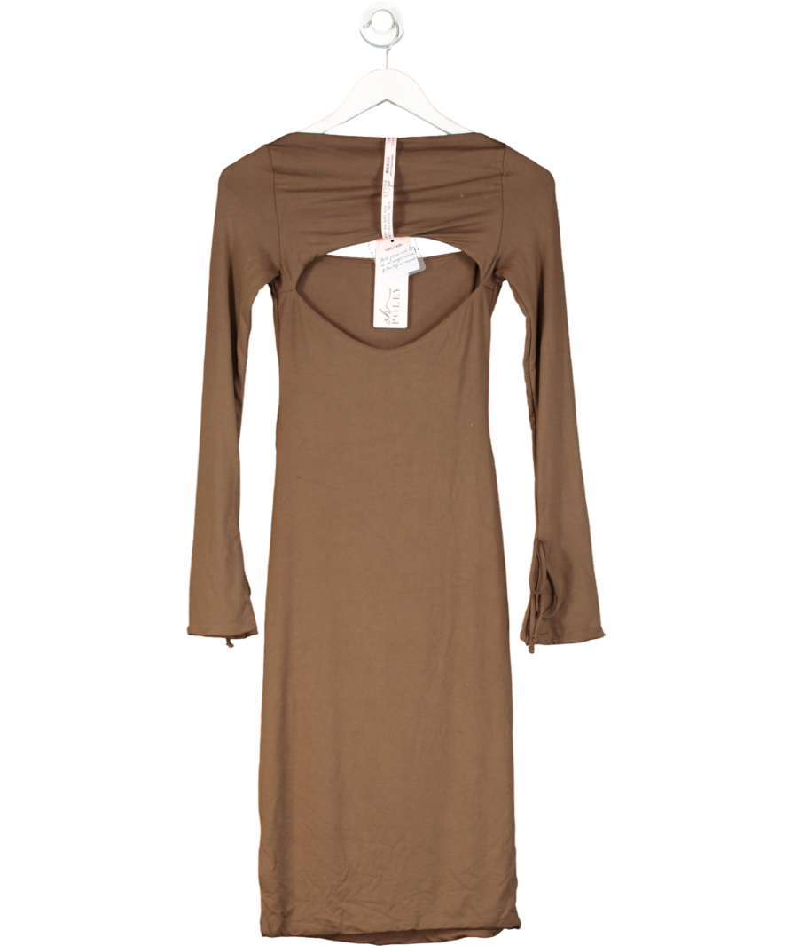 Oh Polly Brown Sawyer Square Neck Long Sleeve Midi Dress UK 8