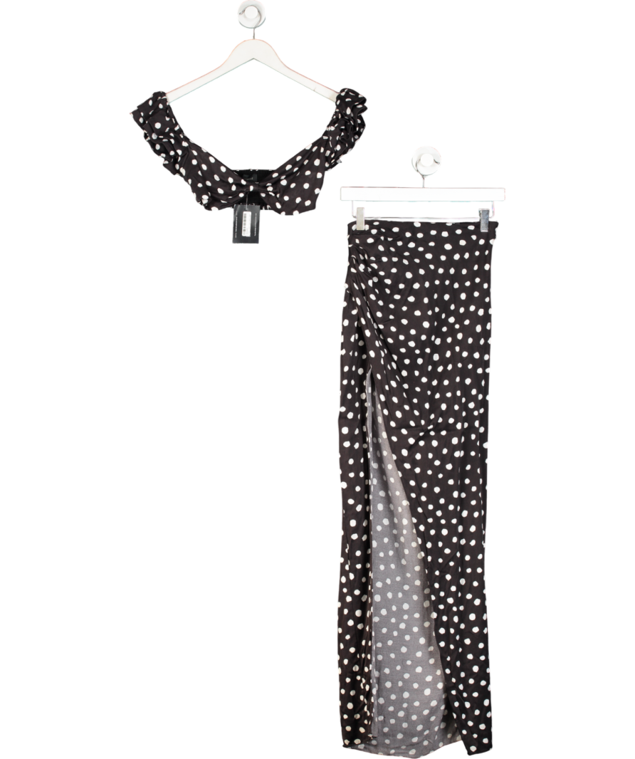 Majorelle Black Polka Dot Crop Top And Skirt Set UK M