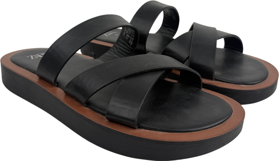 ZARA Black Flat Cross Cross Strap Sandals UK 8 EU 41 👠