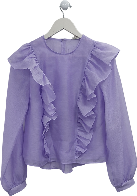 River Island Purple Sheer Ruffle Blouse UK 8