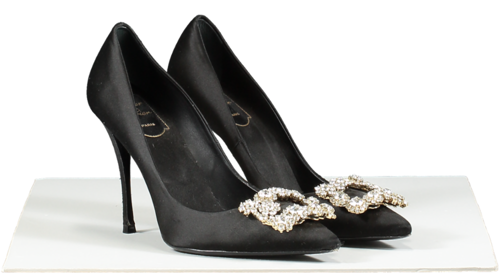 Roger Vivier Black Bouquet Strass Buckle Pumps In Satin UK 4.5 EU 37.5 👠