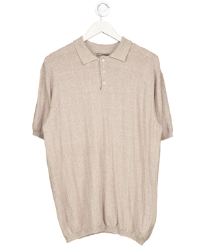 Dan John Beige Ribbed Knit Short Sleeve Polo Shirt UK XXXL