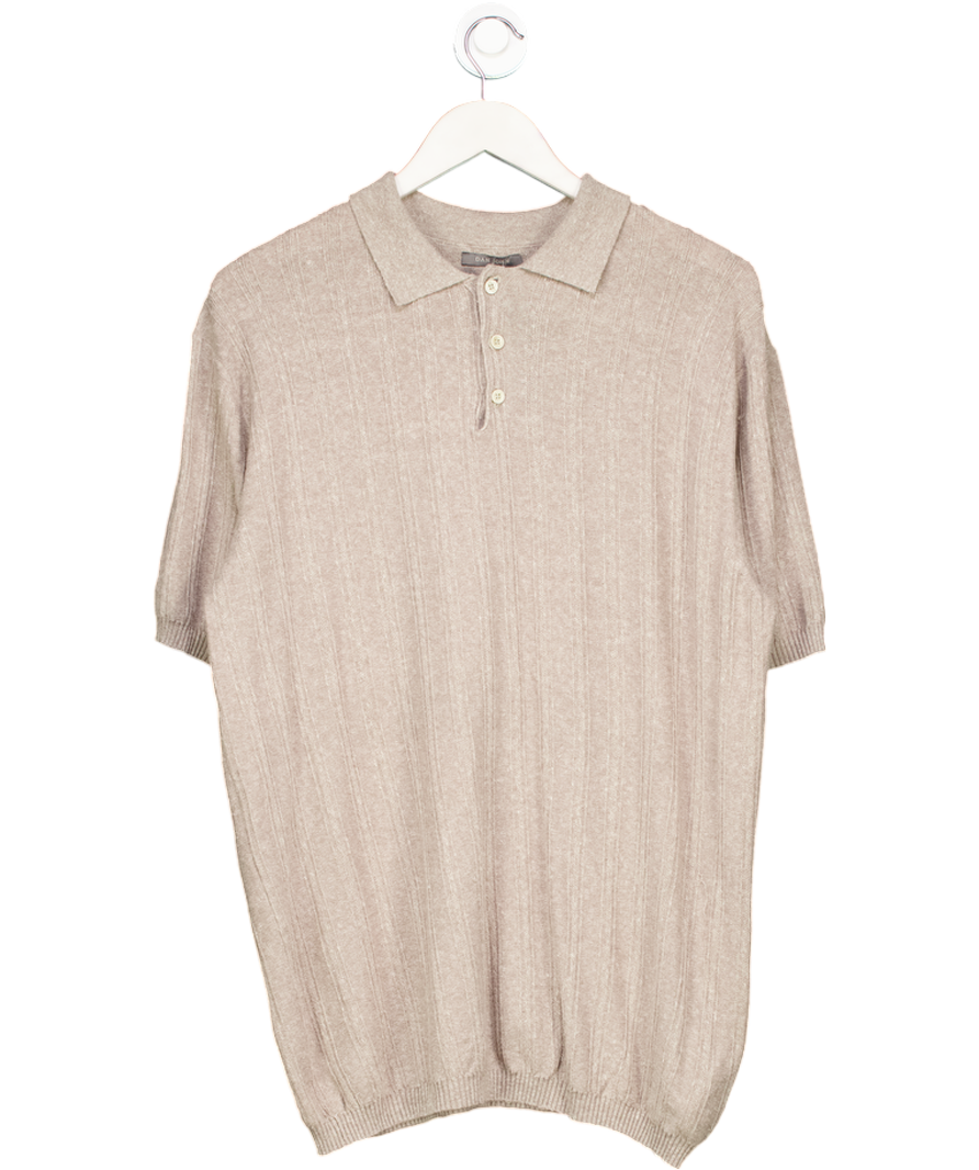 Dan John Beige Ribbed Knit Short Sleeve Polo Shirt UK XXXL