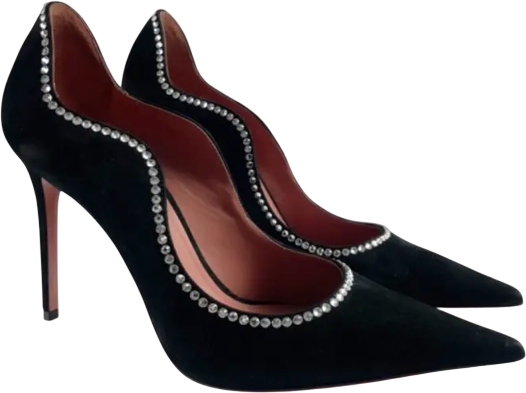 AMINA MUADDI Black Suede Crystal Embellished Romy Pointed-toe Shoes UK 3 EU 36