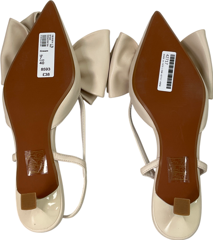 River Island Cream Raffia Sling Back Bow Heeled Court Shoes UK 7 EU 40 👠
