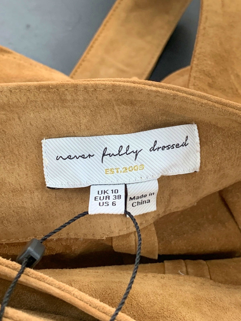 Never Fully Dressed Tan Real Suede Jasper Wrap Skirt UK 10