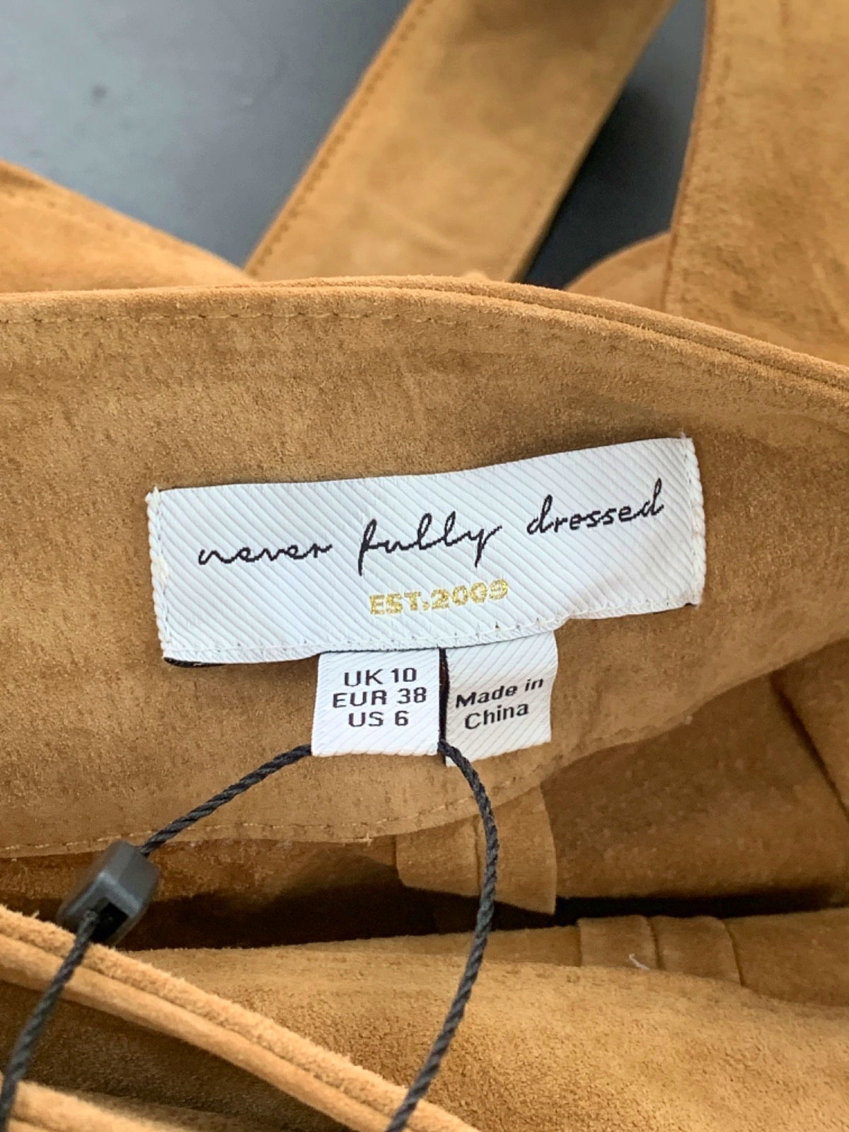 Never Fully Dressed Tan Real Suede Jasper Wrap Skirt UK 10