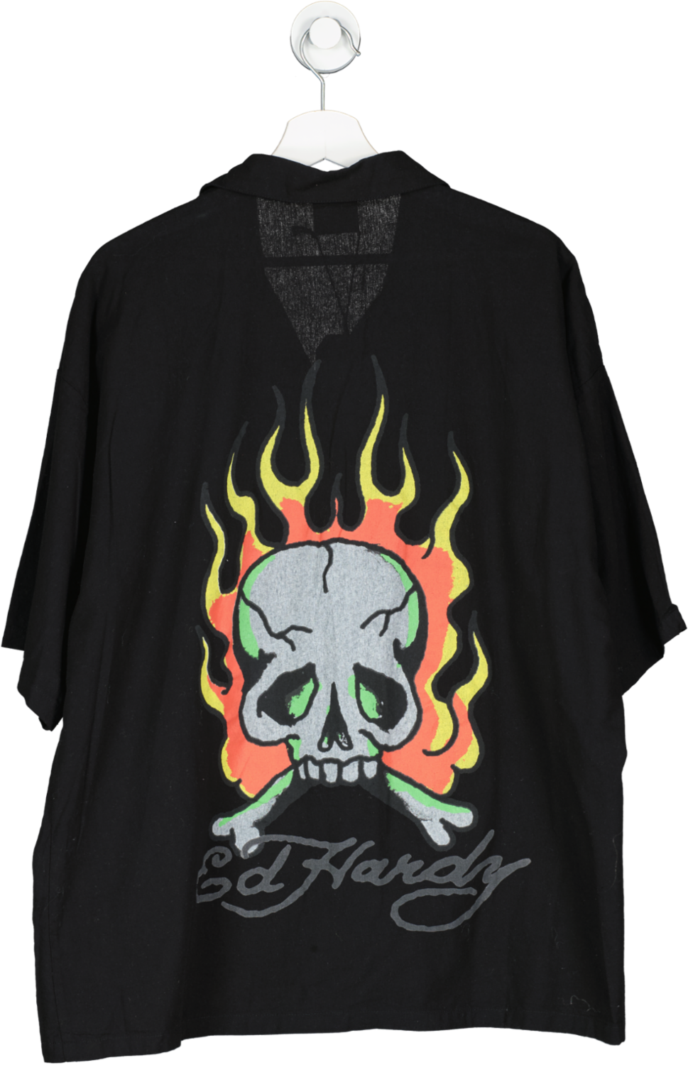 Ed Hardy Black Skull Flames Camp Shirt UK M