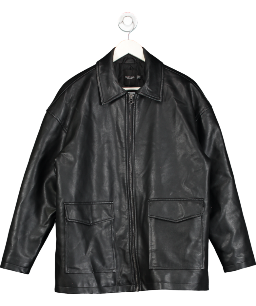 Nasty Gal Black Faux Leather Oversize Zip Jacket UK 10