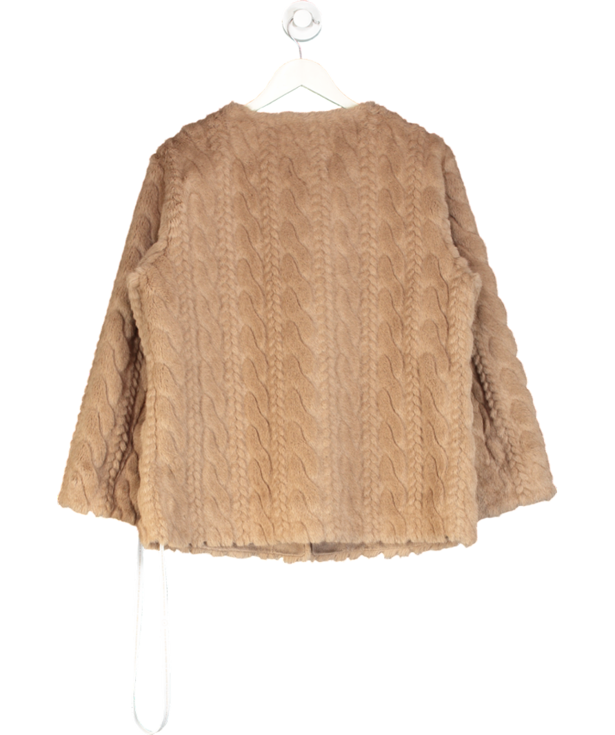 Aavelle Beige Faux Mink Cable Fur Jacket (camel) UK S