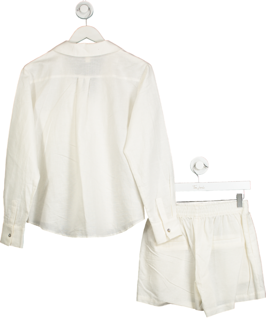 Sunday White Linen Long Sleeve Top & Short Set UK S