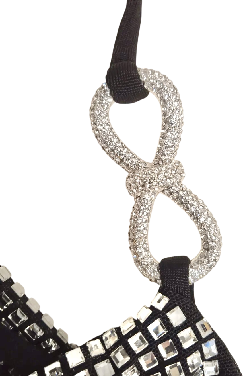 MACH & MACH Black Crystal Embellished Mini Dress With Bows. UK 8