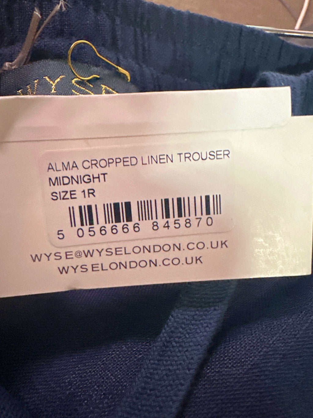 WYSE LONDON Midnight Alma Cropped Linen Trouser UK 8