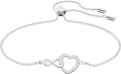 Swarovski Metallic Silver Infinity Heart Rhodium Plated Bracelet One Size