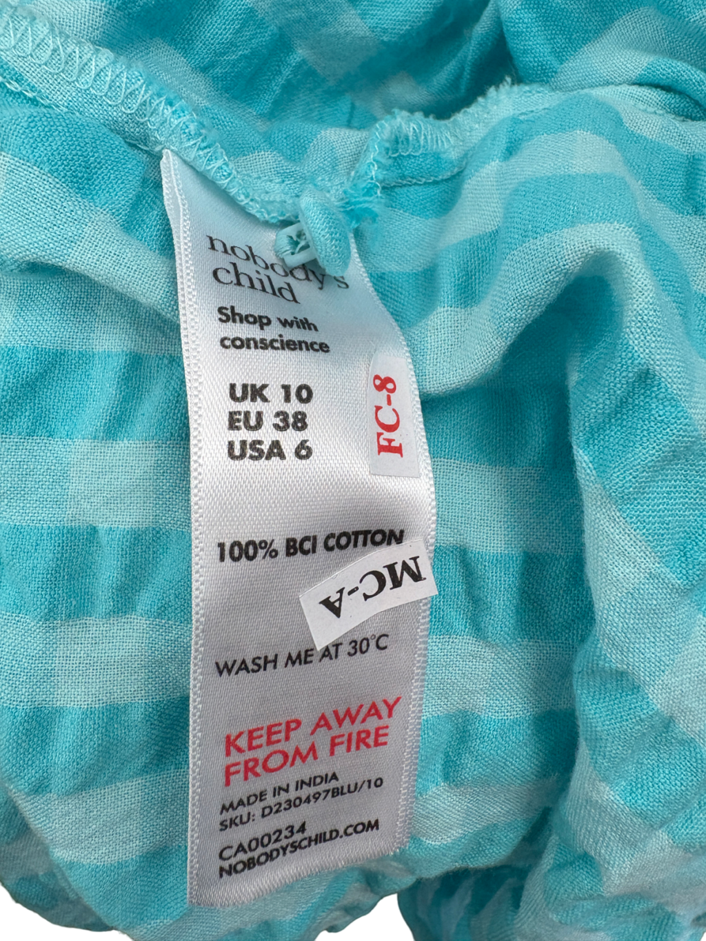 Nobody's Child Blue Starlight Gingham Midi Dress UK 10