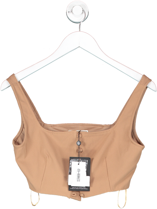 4th & Reckless Brown Button Front Crop Top UK 8
