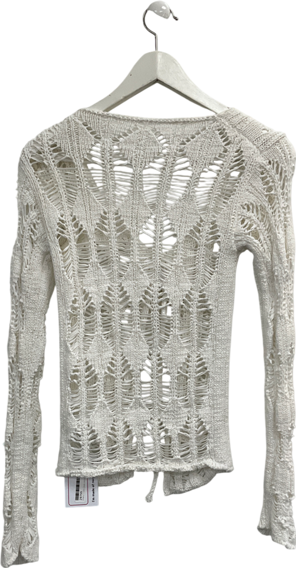 gateless White Crochet Tie Up Long Sleeved Top UK S