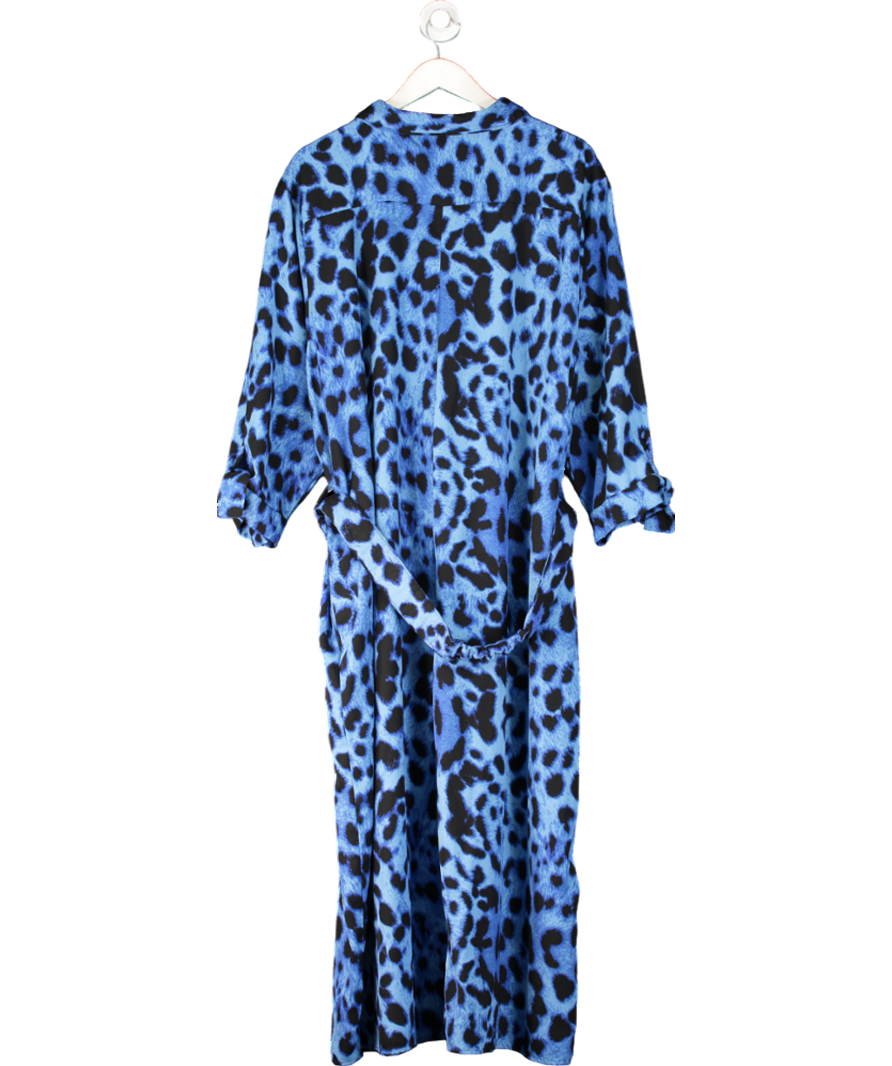 Dancing Leopard Blue Alva Animal Print Midi Shirt Dress UK 28