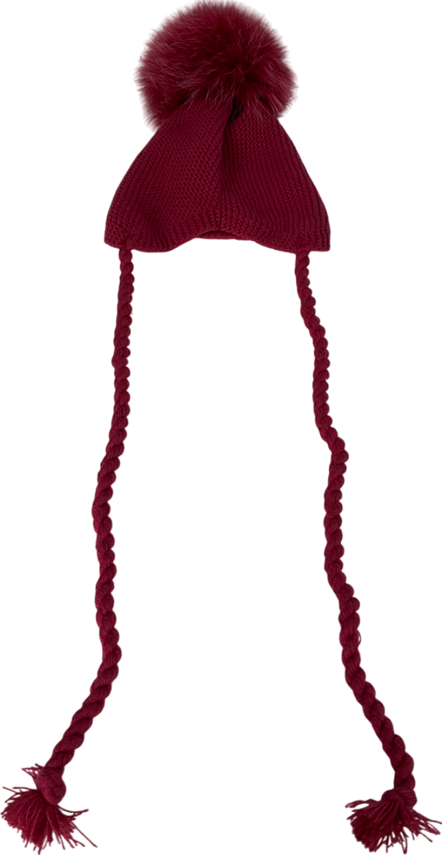 Pangasa Red Faux Fur Pom Pom Beanie Hat